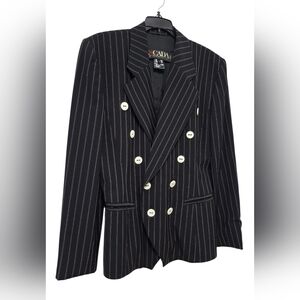 Vintage 90's Escada Margaretha Ley Black/White Wool/Silk Pinstripe Blazer Size 6
